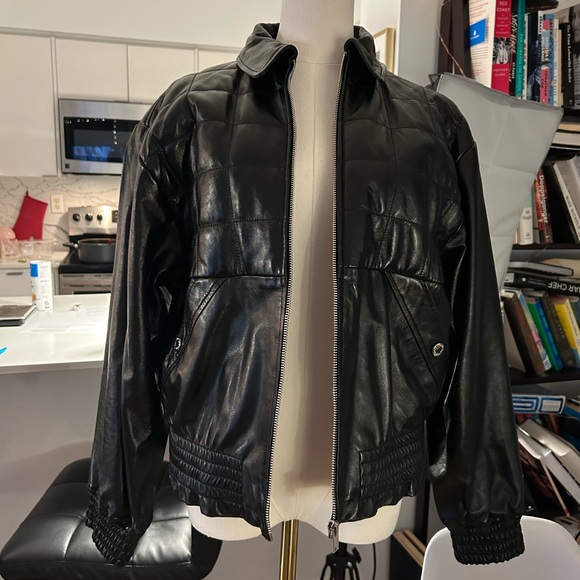 Sandro Smooth Black Leather Biker Jacket - Picture 7 of 9